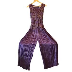 Carina Palazzo Pants Jumpsuit Plum Purple/Gold Accents Womens Size Small